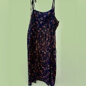 Old Navy Navy Floral Babydoll Dress | Size XXL | Adjustable Tie Straps
